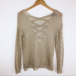 Lulu’s Halcyon Gold Metallic Knit Backless Sweater
